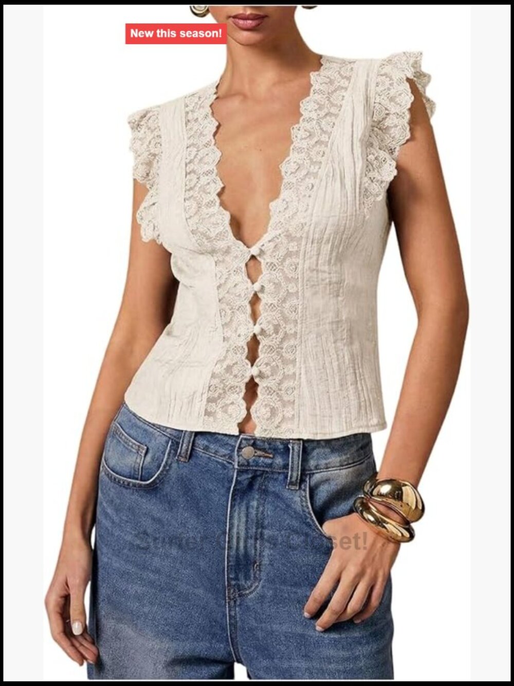 Women's Sleeveless Deep V Neck Lace Vest Top Blouse Sheer Tie Front